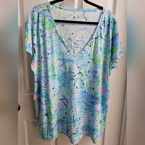 Lilly Pulitzer Etta V-Neck Lilly Loves Texas T-Shirt Size XXL
